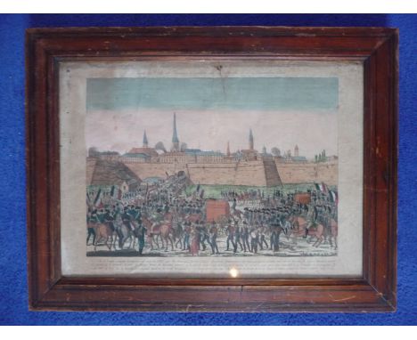 A framed French military antique&nbsp;engraved print commemorating Napoleons Grand Army 1805, Height 44cm, Width 57cm