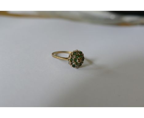 A 9ct gold emerald and paste diamond ring, 2.9g (all in). 