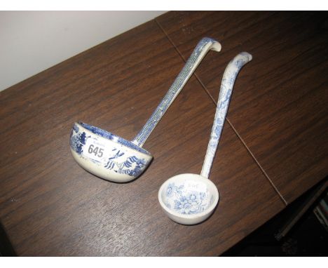 A 19th century blue &amp; white ladle &amp; another (2)