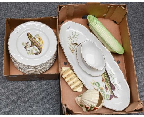 A Staffordshire Fish Service, collectors plates, light fitments, etc