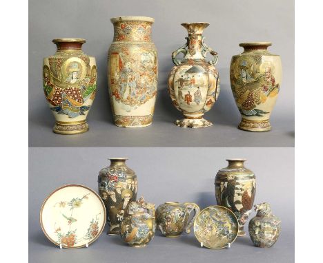 A Collection of Japanese Satsuma Style Earthenwares, Meiji and later, including a matched three piece tea service, six variou