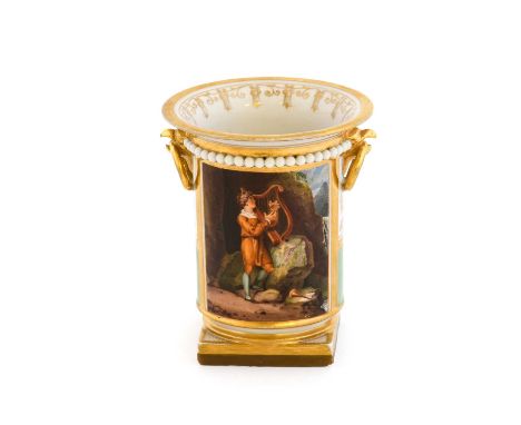 A Flight, Barr &amp; Barr Worcester Porcelain Vase, by Thomas Baxter, circa 1815, of cylindrical form with everted rim and tw