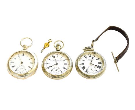 Three Plated Open Faced Pocket Watches, signed Hamilton, Winegartens and Bourquin, (3)All three pocket watches are working