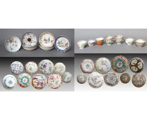 A Collection of Chinese Porcelain, Qianlong and later, with enamel decoration, inlcuding two teapot stands, various saucers, 