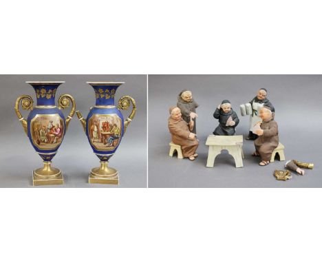A Pair of Early 19th Century English Porcelain Vases of Empire Style Possibly Chamberlain's Worcester, each parcel-gilt with 