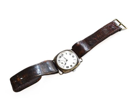 A Silver Cushion Shaped Enamel Dial Wristwatch, 1923, manual wound lever movement stamped SS&amp;Co, case with a London impor
