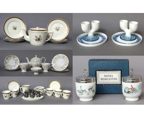 A Pair of Troika Double Egg Cups on Stands, together with a Royal Copenhagen part teaset, similar Foley china part set, pewte