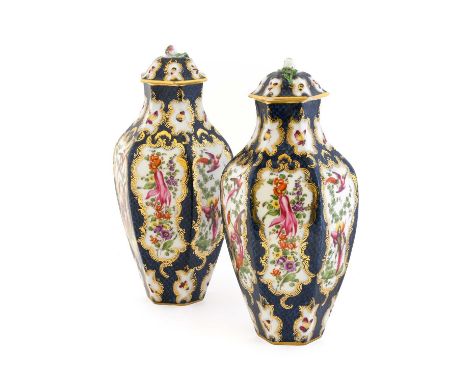 A Pair of Samson of Paris Porcelain Vases and Covers, late 19th century, of hexagonal baluster form, painted in Worcester sty