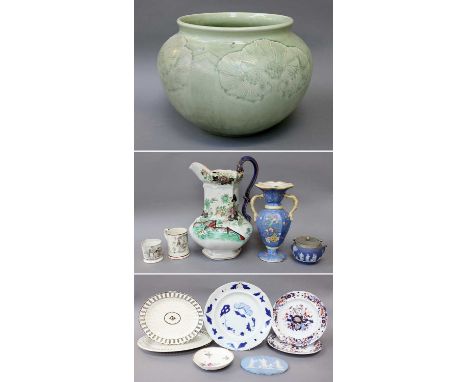 A Minton Art Noveau Green Glazed Jardiniere, together with a quantity of 18th century and later English pottery, including a 