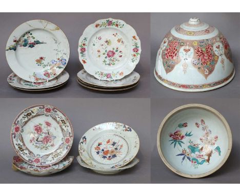 Ten Various Chinese Porcelain Plates, Yongzheng and later, with enamel decoration, A Similar Lappet Shaped Dish and A Domed T