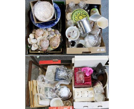 A Quantity of Household Ceramics, Glass, Silver Plate, etc, including a creamware desk stand, transfer printed basin, cache p