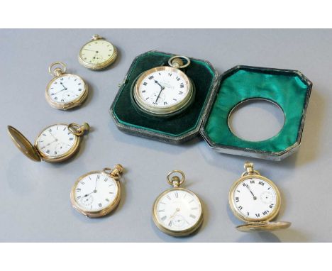 Six Gold Plated Pocket Watches, and a Nickel Plated S.Smith &amp; Son Ltd, London Travel Timepiece in a Silver Mounted Fitted