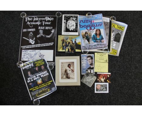 AUTOGRAPHS - a selection of signed items to include 7 posters (Jase Edwards, Blaze Bayley, Suzy Bogguss and others, Dodgy, St