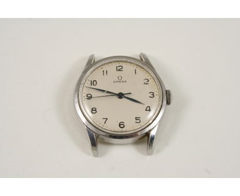 A GENTLEMAN'S STAINLESS STEEL WRISTWATCH BY OMEGA the signed circular dial with Arabic numerals and sweep seconds hand, 35mm.