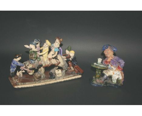 WILL YOUNG POTTERY GROUP - WIDECOMBE FAIR a pottery group depicting the figures and the Horse from Widecombe Fair, with the f