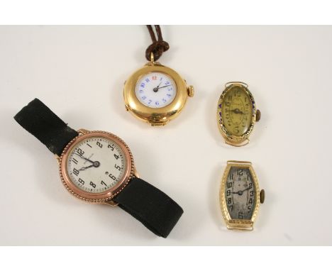 A LADY'S 18CT. GOLD AND ENAMEL WRISTWATCH the oval-shaped dial with Arabic numerals and with enamel decoration to the bezel, 