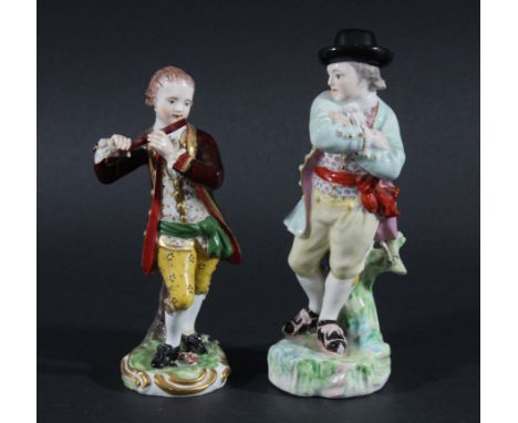DERBY FIGURE OF WINTER, circa 1785, modelled as a man skating, patch marks, incised No. 35, height 16cm; together with anothe