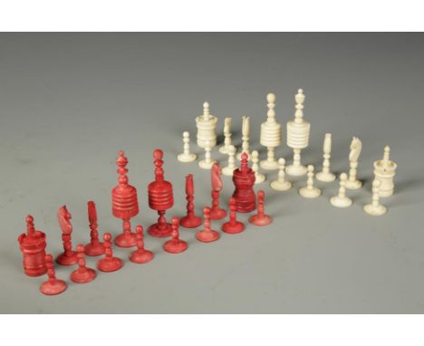 A CANTONESE TURNED IVORY CHESS SET, Qing, the largest figure 4" high