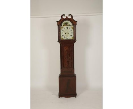 A MAHOGANY LONGCASE CLOCK, the enamel dial signed "Young of Dundee", with painted arch and spandrels, the chapter ring enclos