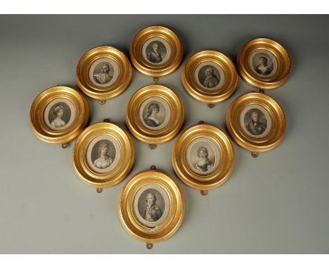 A COLLECTION OF TEN PORTRAIT MINIATURES, engravings, in matching frames, 3" x 2.5" (10)