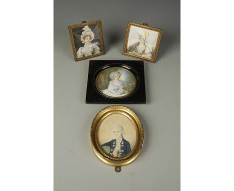 A PORTRAIT MINIATURE, possibly Lord Nelson as Midshipman, watercolour, oval, 5" x 3.75", and three similar portrait miniature