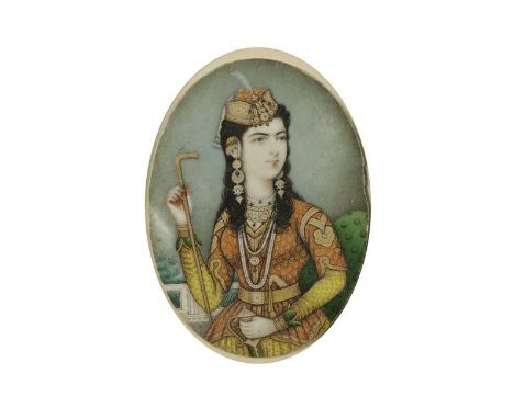 AN INDIAN 'MINIATURE' OVAL PORTRAIT, thought to be Saida Khatoon, the consort of Mohammad Shar (Mughal), gouache, 3.5" x 2.5"
