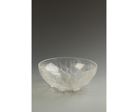 R. LALIQUE: "Gui Coupe" with moulded signature, 9.5" wide. See illustration