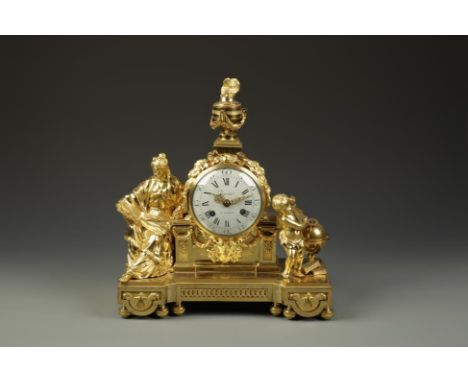 A FRENCH ORMOLU MANTEL CLOCK, the white enamelled convex dial signed "Durand, Paris" with Roman numerals, with a two train mo