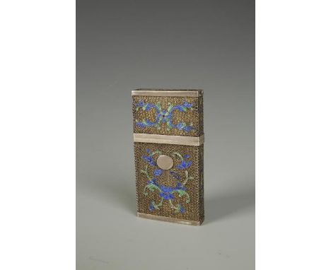 A CHINESE SILVER AND ENAMEL CARD CASE, Late Qing, 3.75" long