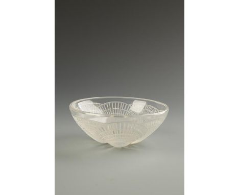 R. LALIQUE: "COQUILLES" a small bowl moulded with radiating shells, engraved "R. Lalique, France", 5.25" wide