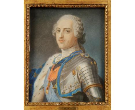 AFTER MAURICE QUENTIN DE LA TOUR (1704-1788) A portrait of King Louis XV France, bust-length, in armour, pastel, French Schoo