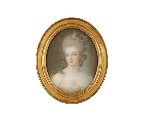 FRENCH SCHOOL, late 18th/early 19th century A portrait of a young lady with a rose to her bosom, pastel, 18.5" x 14.75". See 