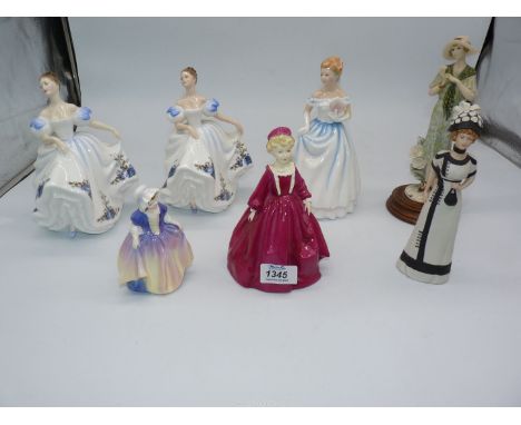 A small quantity of figures to include; Two Royal Doulton 'Beatrice' (one A/F), Royal Doulton 'Claire', Royal Worcester 'Gran