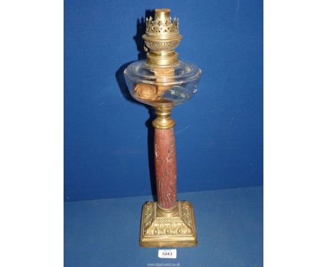 An ornate marbled Oil lamp, 19".