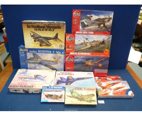 A quantity of model kit aircraft including Airfix 'Bristol Beaufort Mk.1', Revell 'Hawker Hunter F. Mk.6', Frog 'Curtiss Kitt