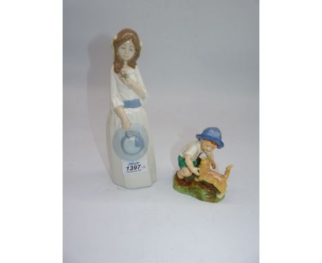 A Royal Worcester figure 'September' and a Nadal porcelain figure of a girl with a flower in her hand.;
