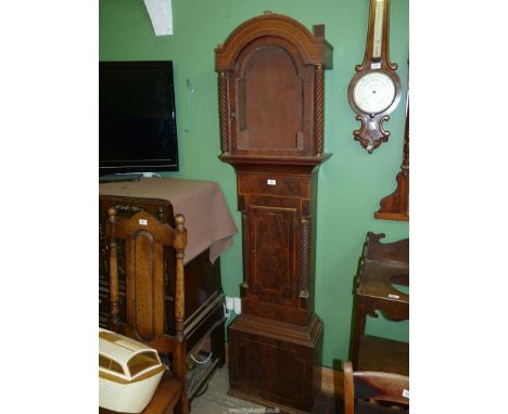 A Mahogany long-case clock Case having intricate light and dark-wood stringing, rope twist detailed flanks, the hood suitable