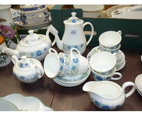 A Wedgwood 'Clementine' part tea service to include; 7x cups & saucers, one tea plate, a teapot, sucrier and milk jug plus a 