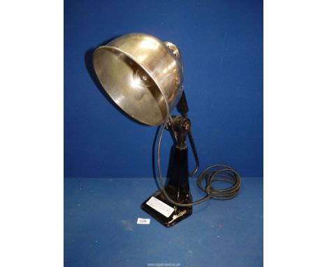 An Industrial table work lamp on heavy black painted metal base, new flex needed, 22'' tall.