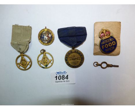 A small quantity of badges including 9ct gold and enamel 'West Cheshire A.F. league runners up 1927-28' medal, two Masonic me