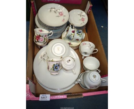 A quantity of Noritake 'Rosemarie' china to include; 7x cups, 4x saucers, 7x bowls, 5x medium bowls, 7x tea plates and 3x lar