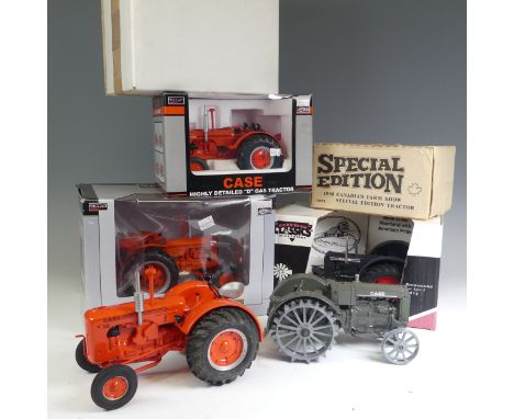 Five Model Case Tractors 1:16 scale comprising: an unboxed Case LA made by Lyle Dingman, a boxed Speccast Case DC-4 wide fron