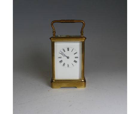 A French repeater carriage clock striking on a gong, the movement back plate stamped Patent Surety Poller,&nbsp;within a bras