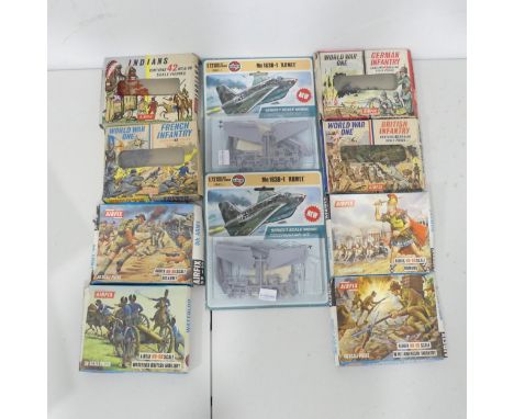 A collection of eight Airfix H0:00 scale Figure Kits, including 'World War One German Infantry', 'World War One British Infan