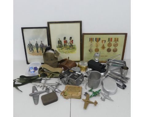 A collection of late 20th century and later military related Items, including; water Bottle, Belt, Binoculars, WW2 Airman Esc