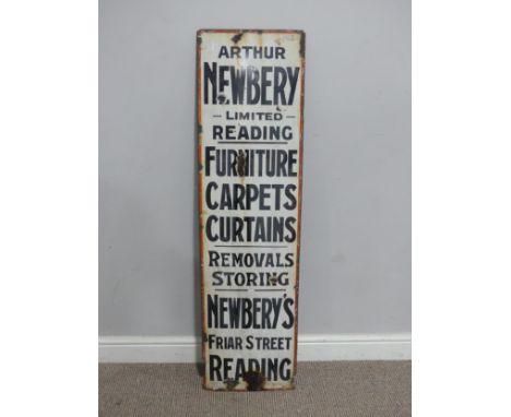 A vintage ‘Arthur Newbery Limited - Reading’ enamel advertising sign, black lettering on white ground with red border, inscri