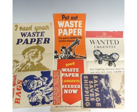 Six W.W.II Ministry of Supply posters, printed paper, including 'Wanted Urgently......every suitable pair of binoculars', 20i