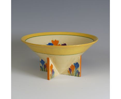 A Clarice Cliff 'Crocus' pattern conical fruit Bowl, supported on four triangular feet, stamped to the base, 'Clarice Cliff, 