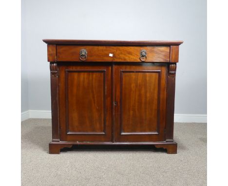 A Victorian mahogany Chiffonier, the top over frieze drawer and two cupboard doors, W 102.5 cm x H 88 cm x D 46 cm.