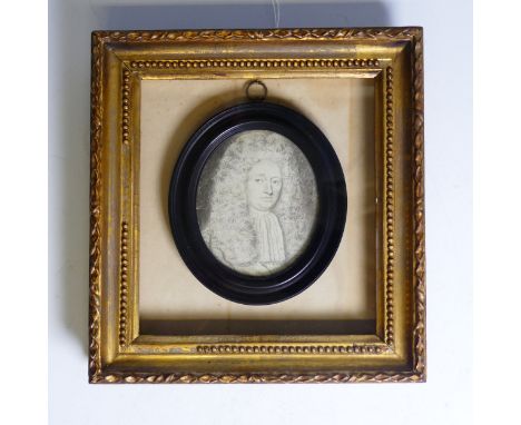 David Paton (Scottish, active 1660-1695), Sir William Scott (c.1670-1725), plumbago oval miniature portrait on vellum, the si